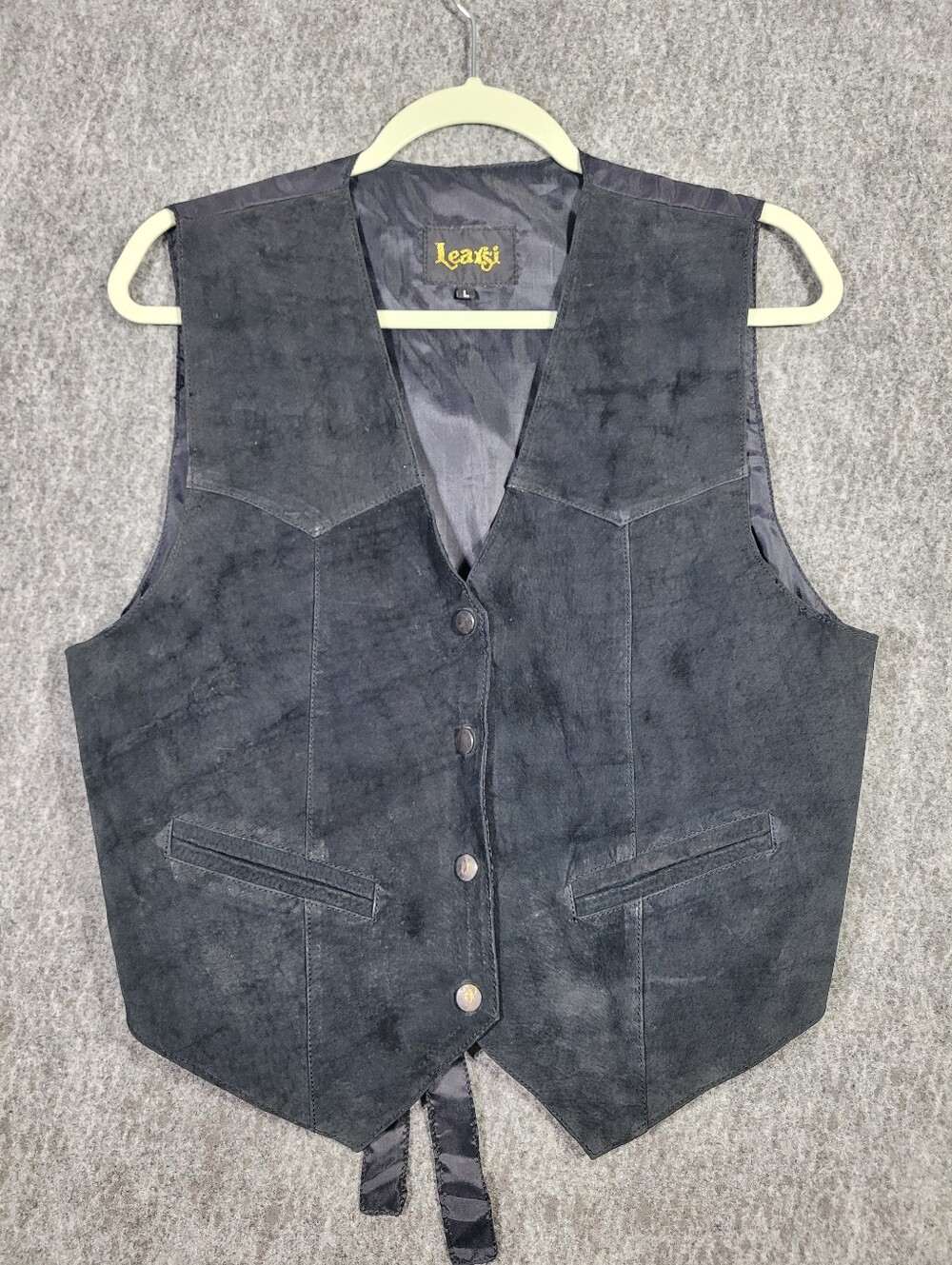 Learsi Vintage Women’s Black Suede Leather Western Biker Vest Size L Waistcoat